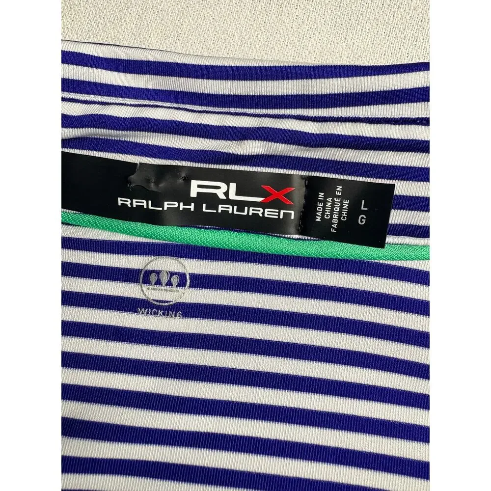 RLX Ralph Lauren Men's Golf Polo Blue & White Striped Shirt Size L